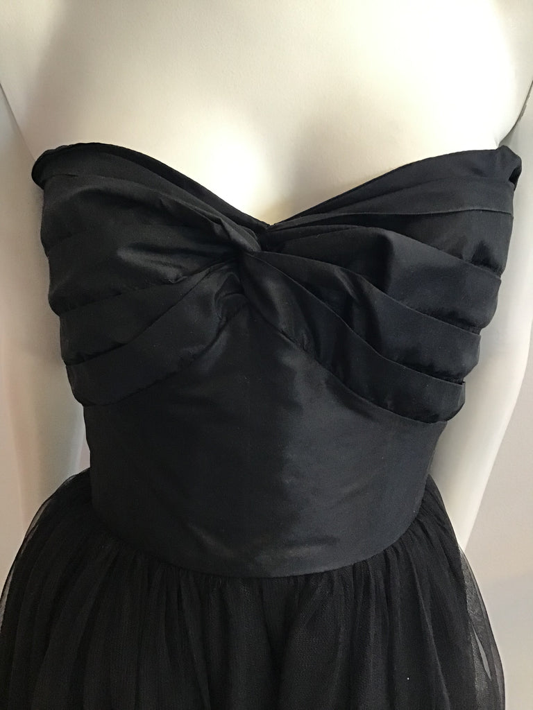 1980's Oscar De La Renta Black Silk and Silk Chiffon Evening Gown-size 7/8