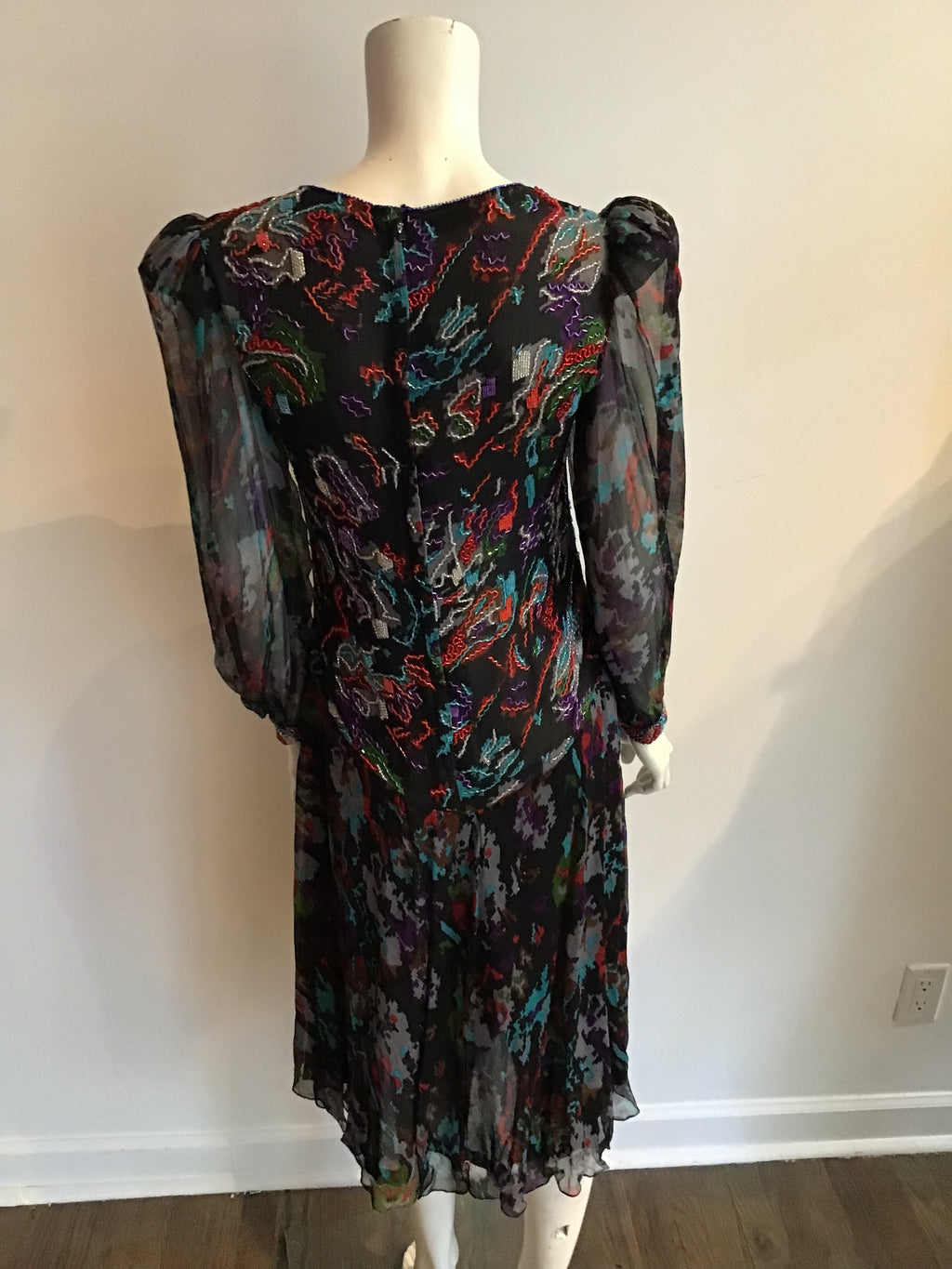 1980's Yaz II Floral Chiffon Dinner Dress Size 8