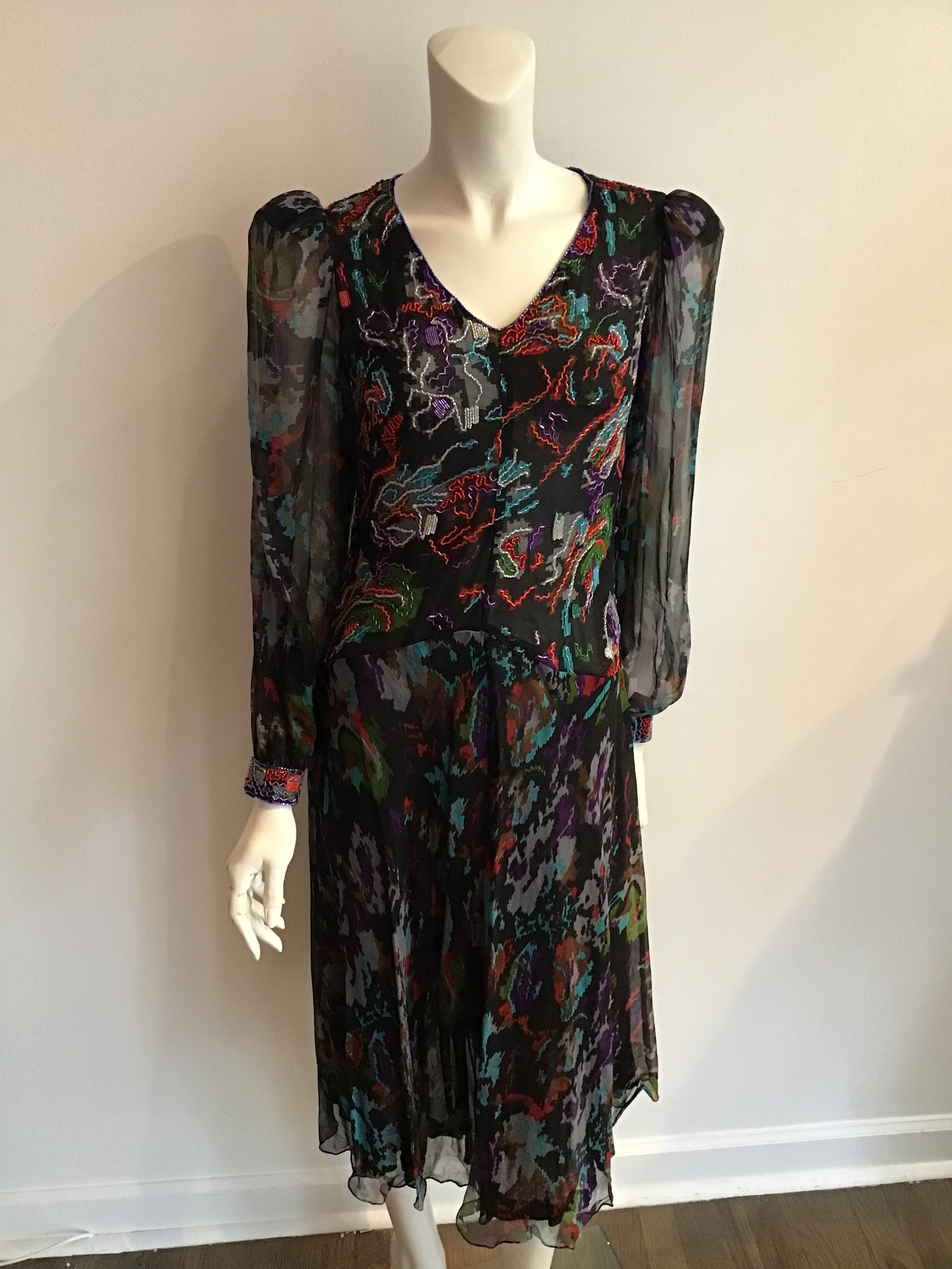 1980's Yaz II Floral Chiffon Dinner Dress Size 8