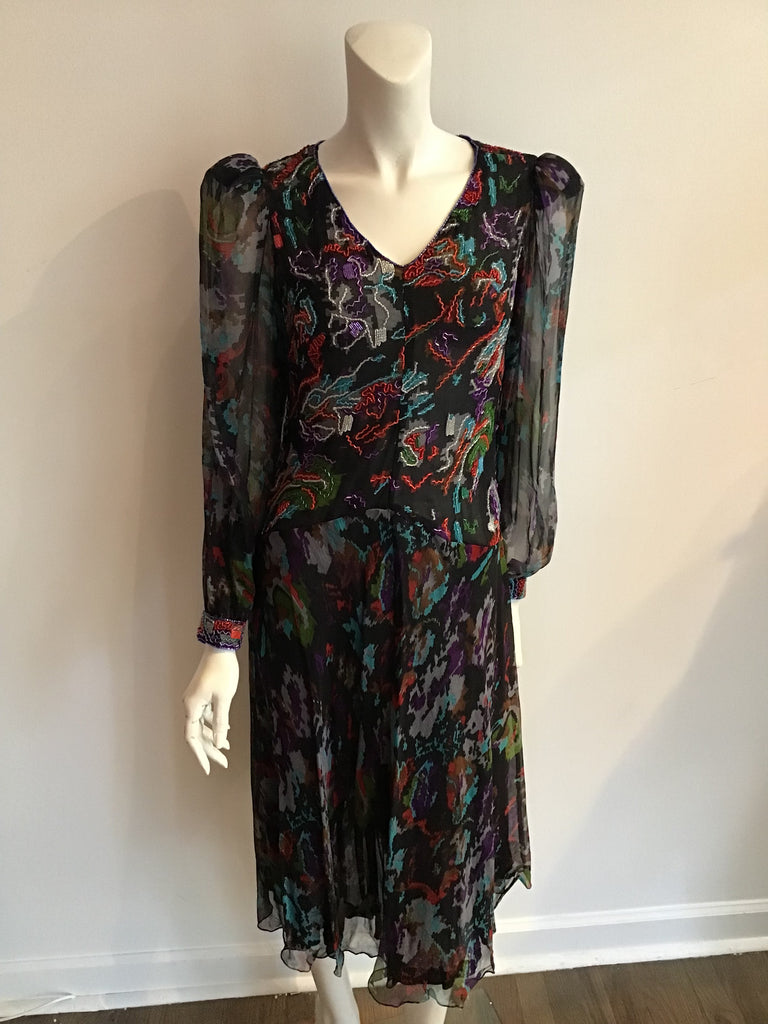 1980's Yaz II Floral Chiffon Dinner Dress Size 8