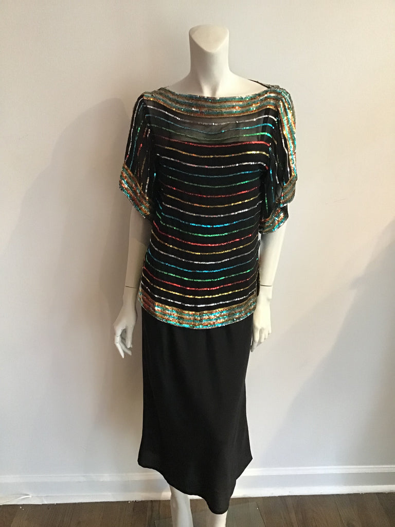 vintage 1980s Bonwit Teller multicolor sequined evening gown