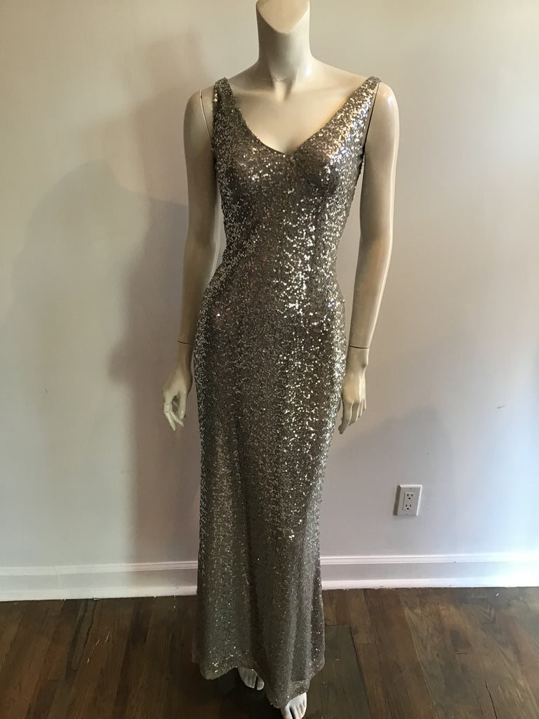 2000 Ralph Lauren Silver Sequined Evening Gown