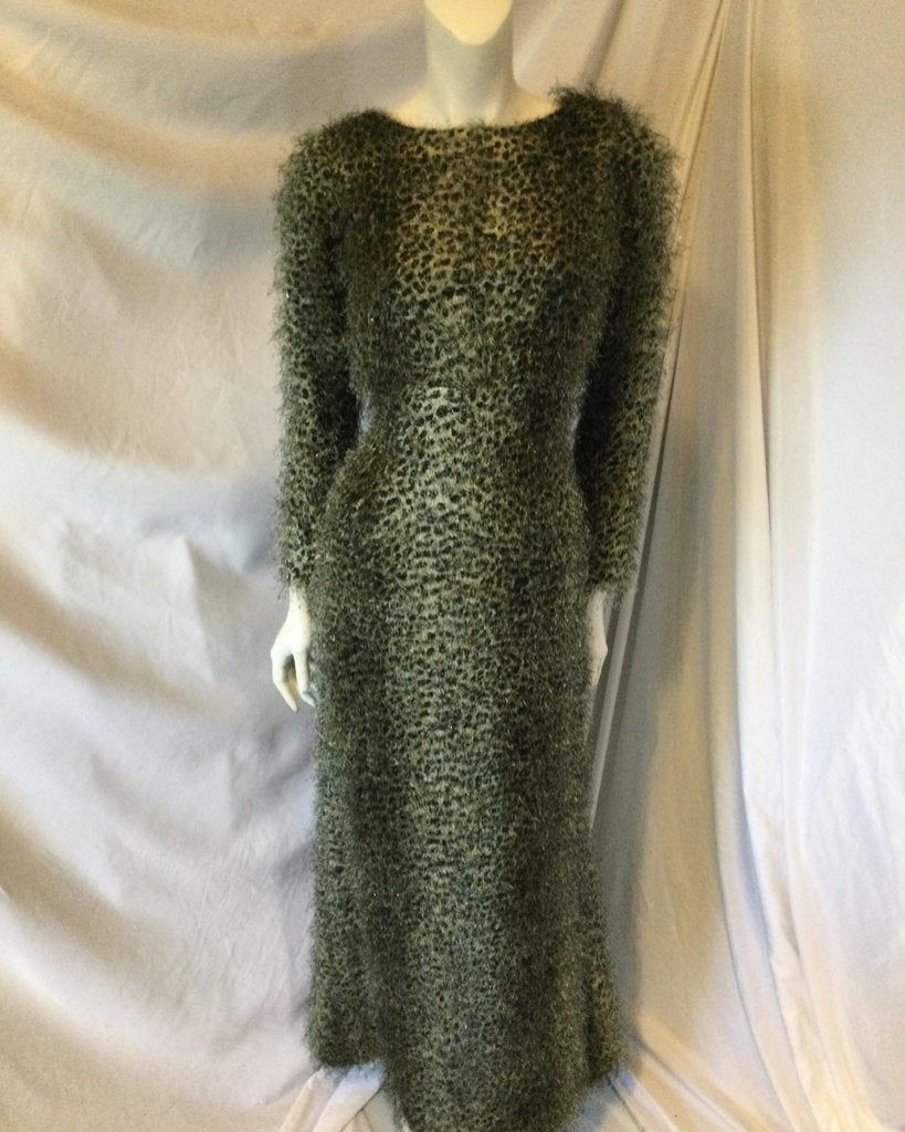 1980s vintage green leopard 1980s Mohair dress