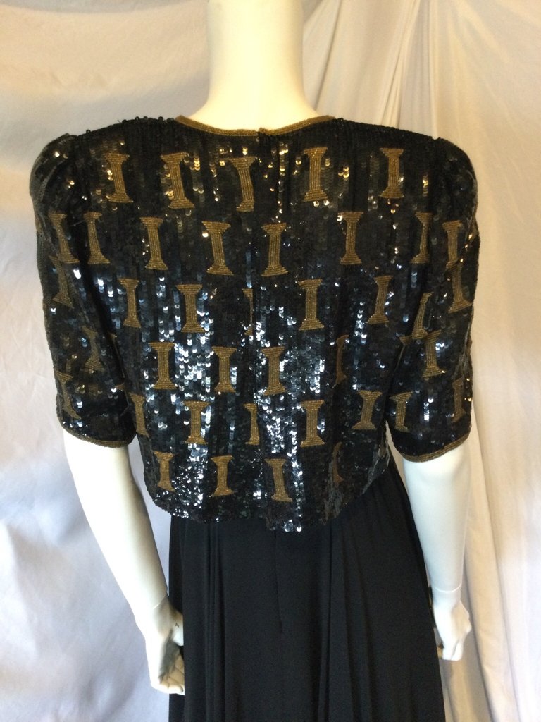 Richilene Black and Gold Sequinned top evening dress 1980s