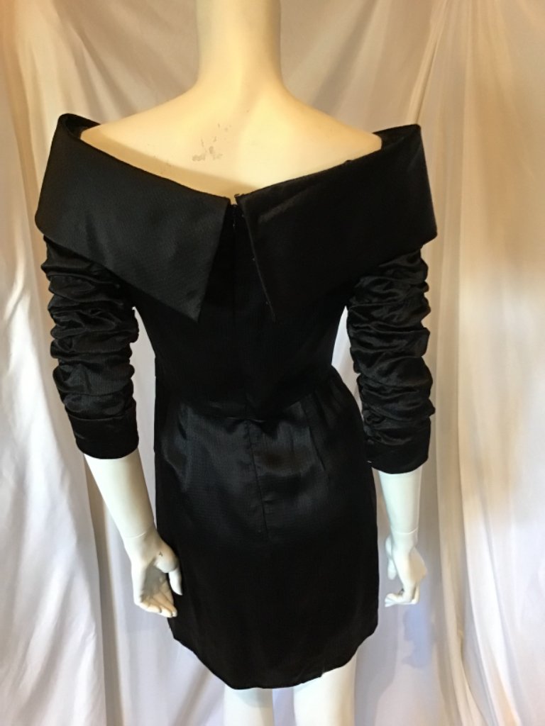 Vintage 1980s Black Satin Scaasi Evening sress 