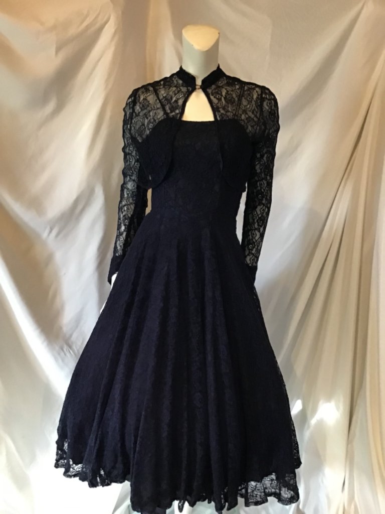 1950s Navy blue lace  dress with bolero jacket