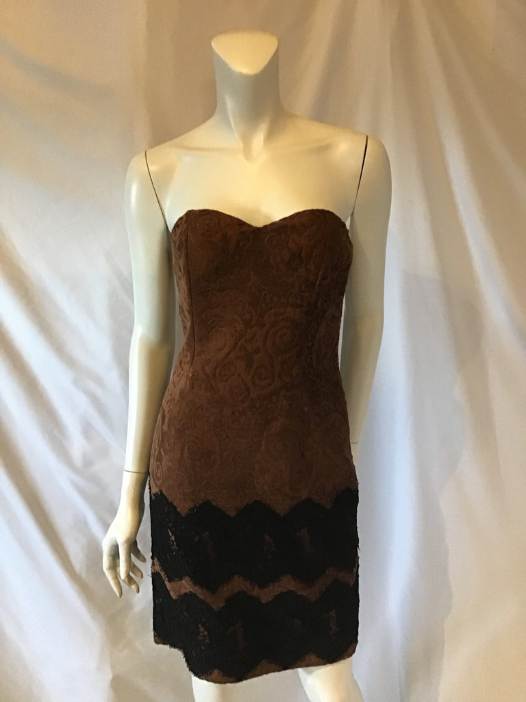 Vintage 1980s Christian Lacroix Brown Strapless Dress and Jacket