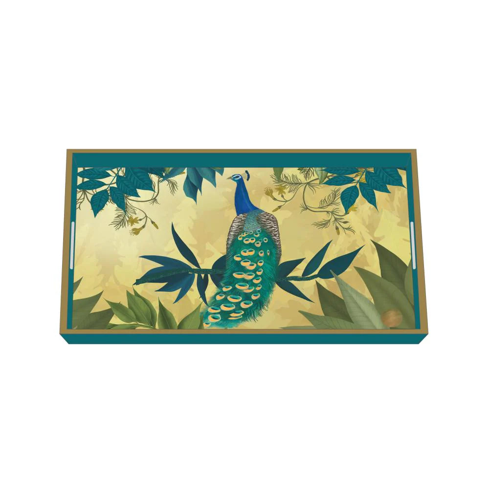 Paper Products and Design Gilded Peacock Wood Vanity Tray