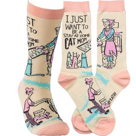 I just want to be a stay at home cat mom cream and pink womens sockssocks