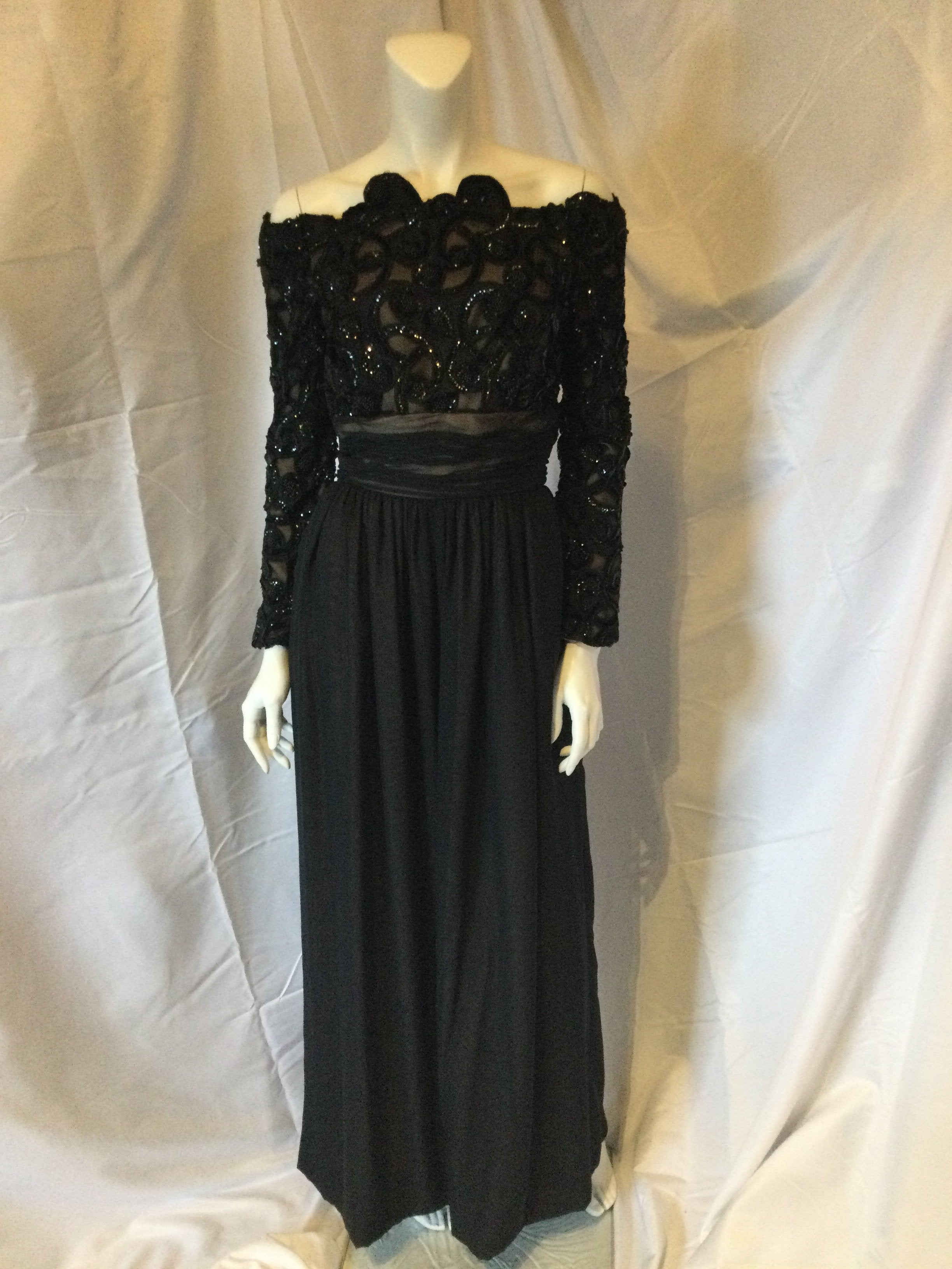 Vintage 1980s Kevin Hall Black off the shoulder Jumpsuit