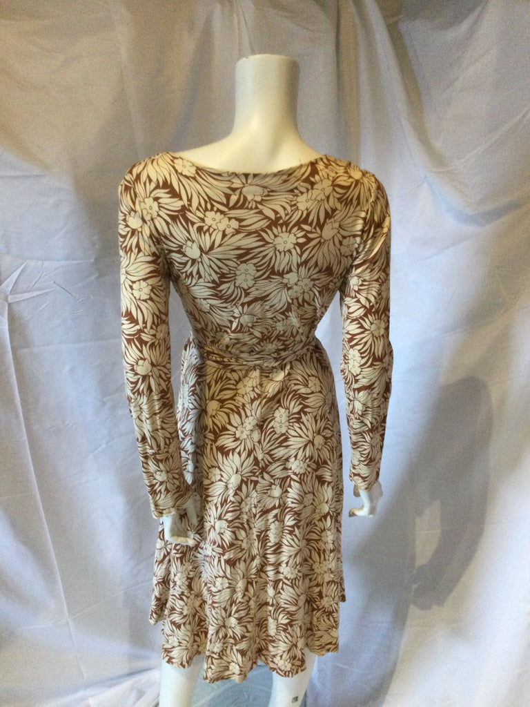 Diane Von Furstenberg 1970's Brown and Cream Cotton and Rayon Wrap Dress size 12