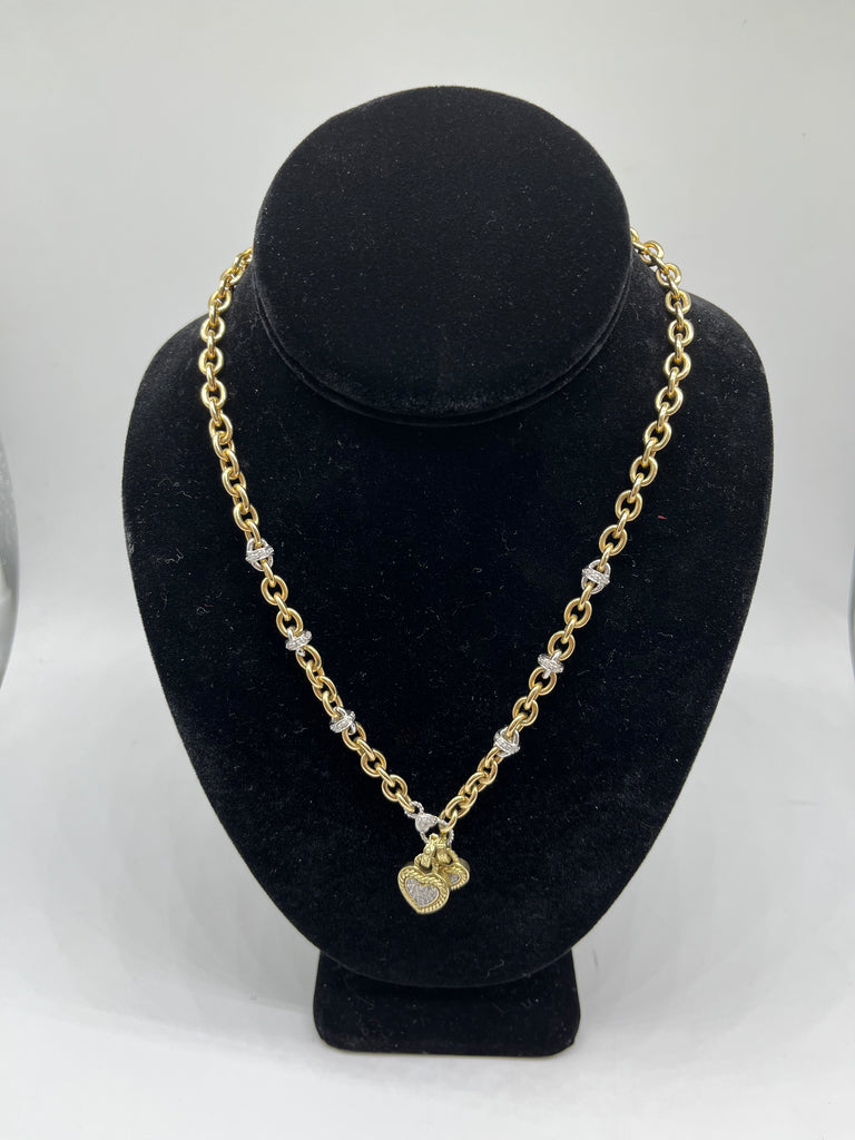 vintage 14k gold double diamond heart necklace 