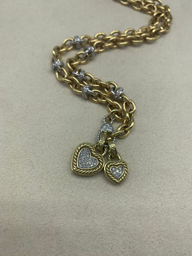 14k Gold Double Diamond  Heart Necklace