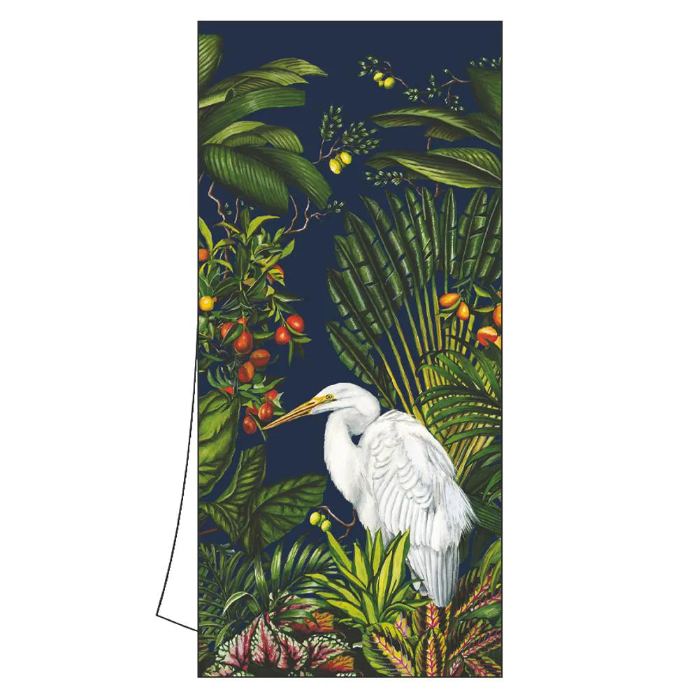 Navy blue printed White  Egret Motif Kitchen Towel