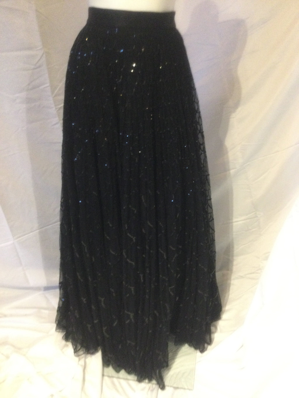 Richard Tyler 1990's Black Sequined Net Full Evening Skirt size 2/4