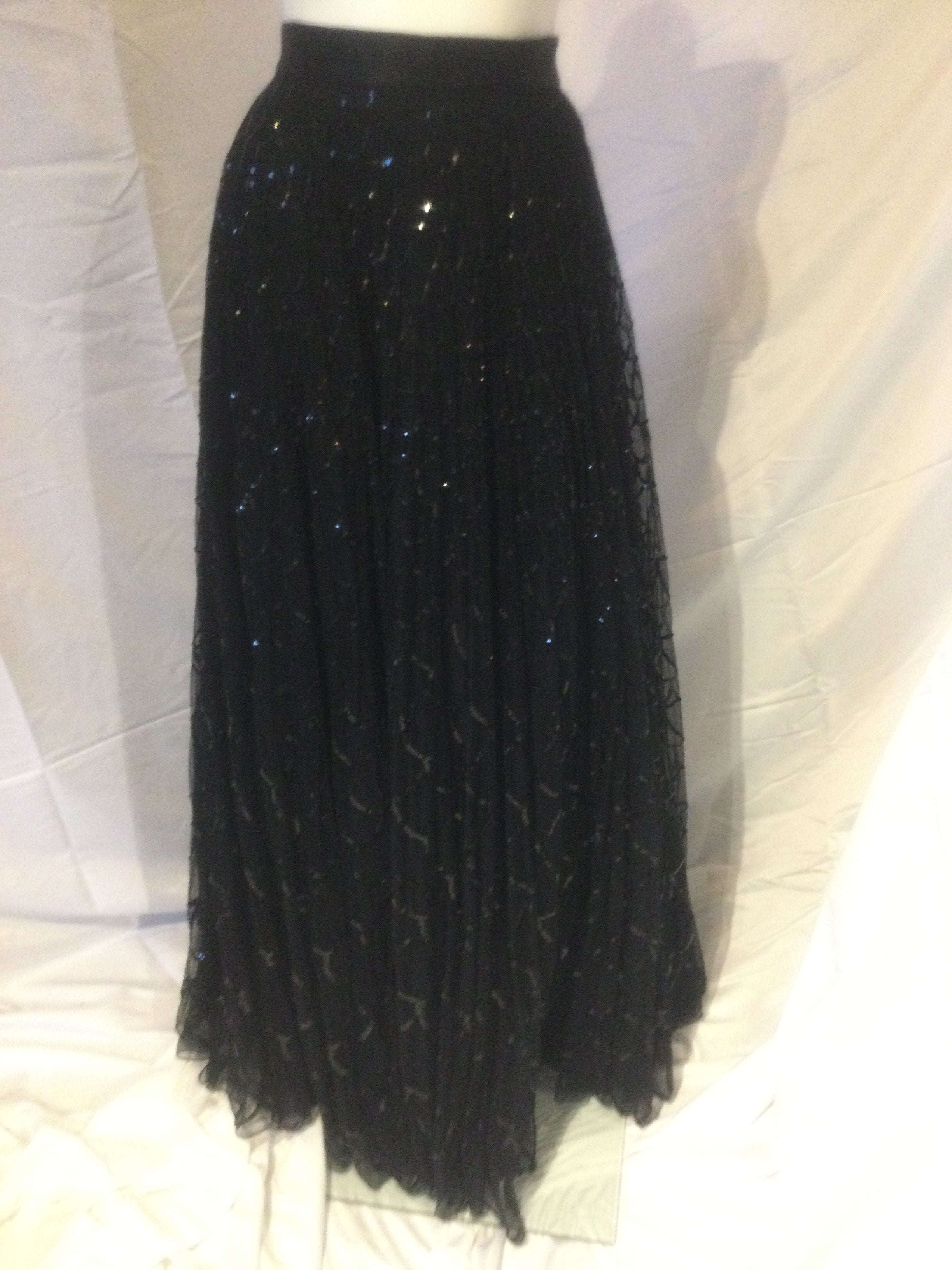 Richard Tyler 1990's Black Sequined Net Full Evening Skirt size 2/4