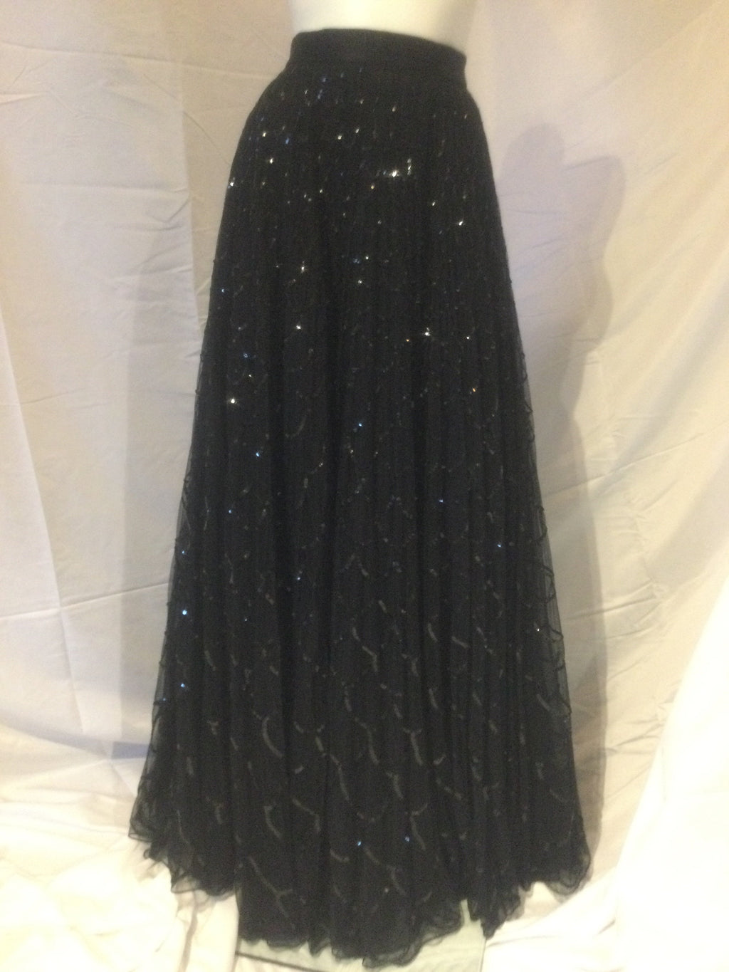 Richard Tyler 1990's Black Sequined Net Full Evening Skirt size 2/4