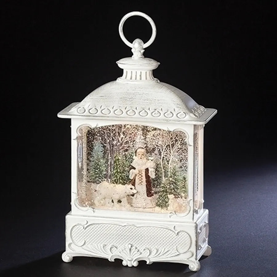 10.5" Led Santa with Polar Bear Swirl Christmas Lantern