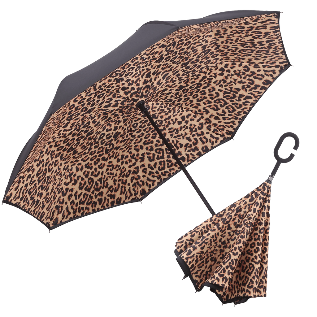 RainCaper Black and Leopard Reversible Umbrella