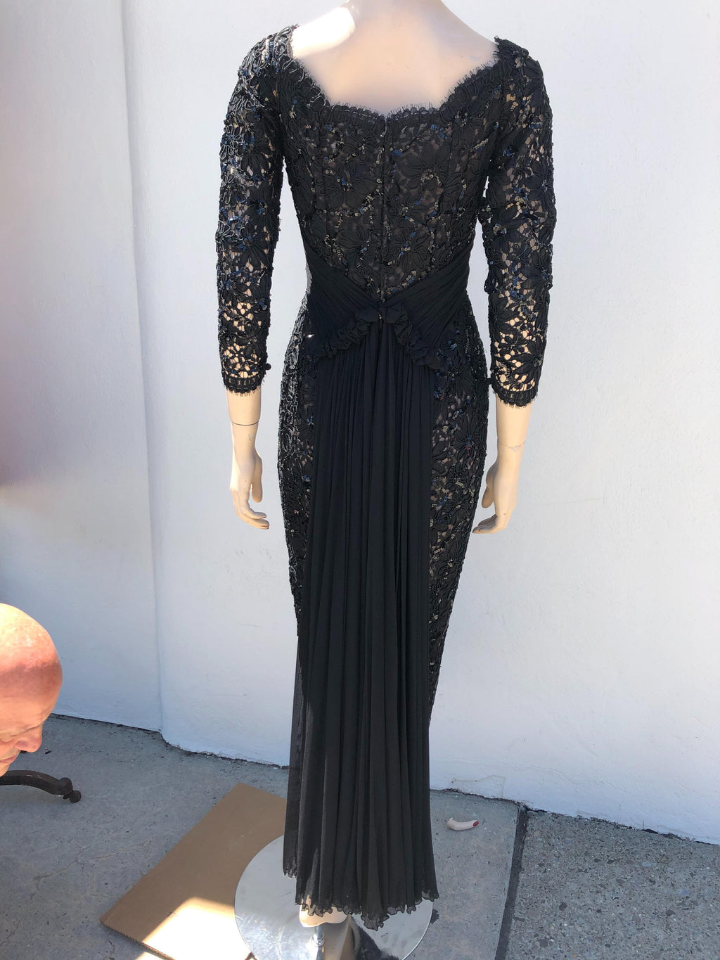 Vicky Tiel Vintage Couture  1990's Black Lace and Sequins Evening  Dress-size 6/8