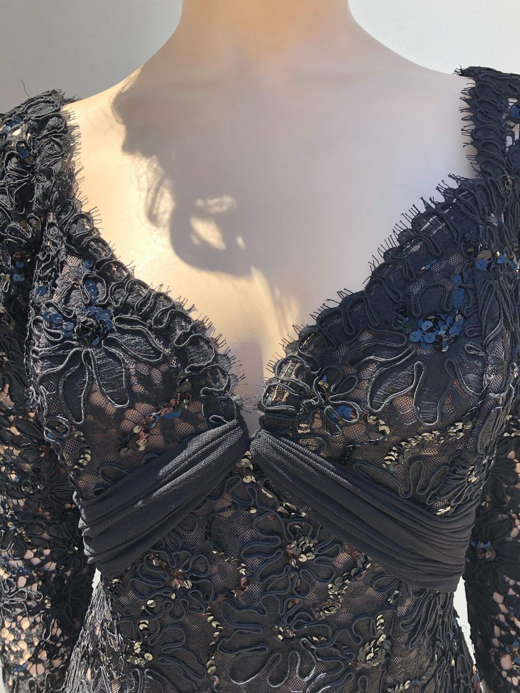 Vicky Tiel Vintage Couture  1990's Black Lace and Sequins Evening  Dress-size 6/8