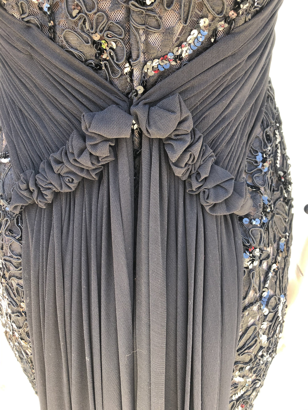 Vicky Tiel Vintage Couture  1990's Black Lace and Sequins Evening  Dress-size 6/8