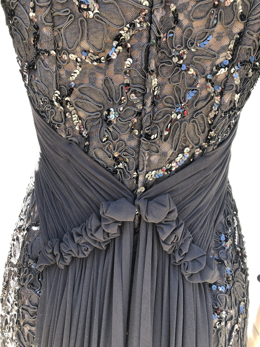 Vicky Tiel Vintage Couture  1990's Black Lace and Sequins Evening  Dress-size 6/8