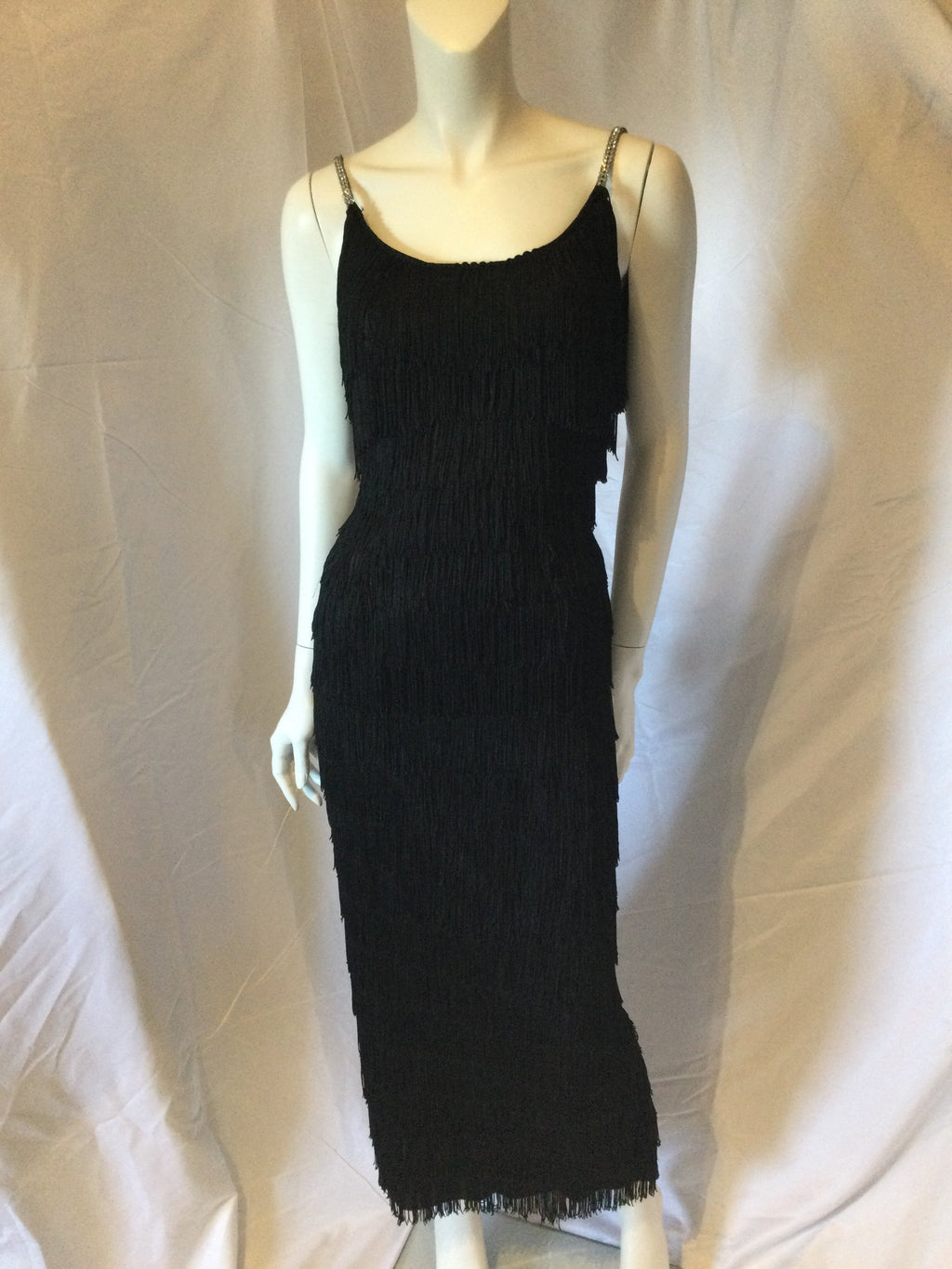 vintage 1960s black fringed gown