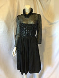 Vintage 1960s Bill Blass Black Silk seqinned Bodice dress with ruffled collar 