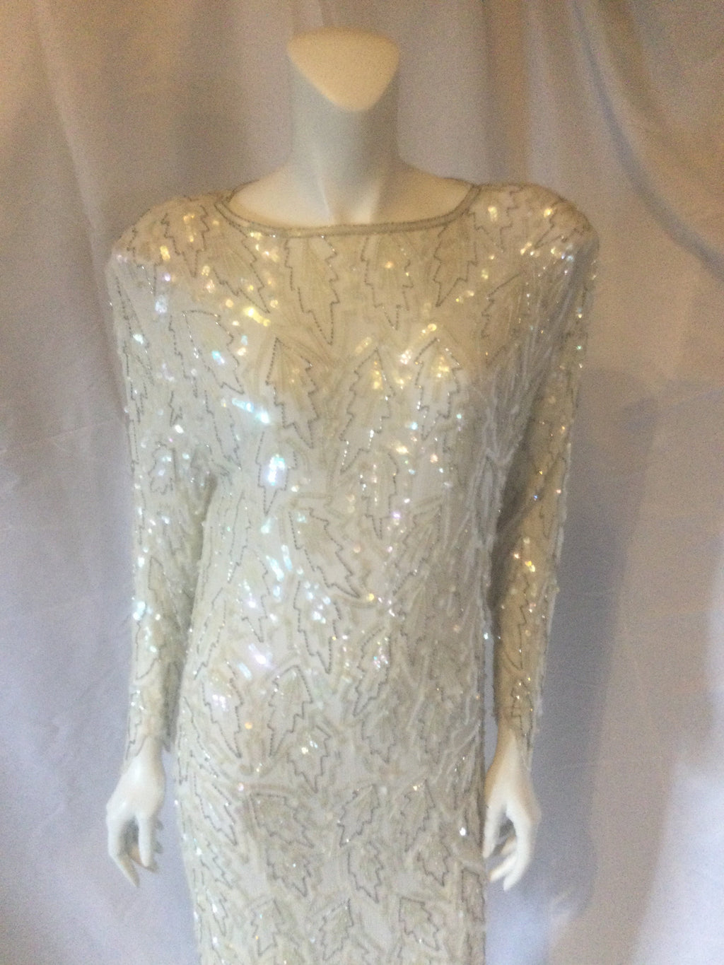 Vintage 1980s  ivory  sequinned cocktail dress 