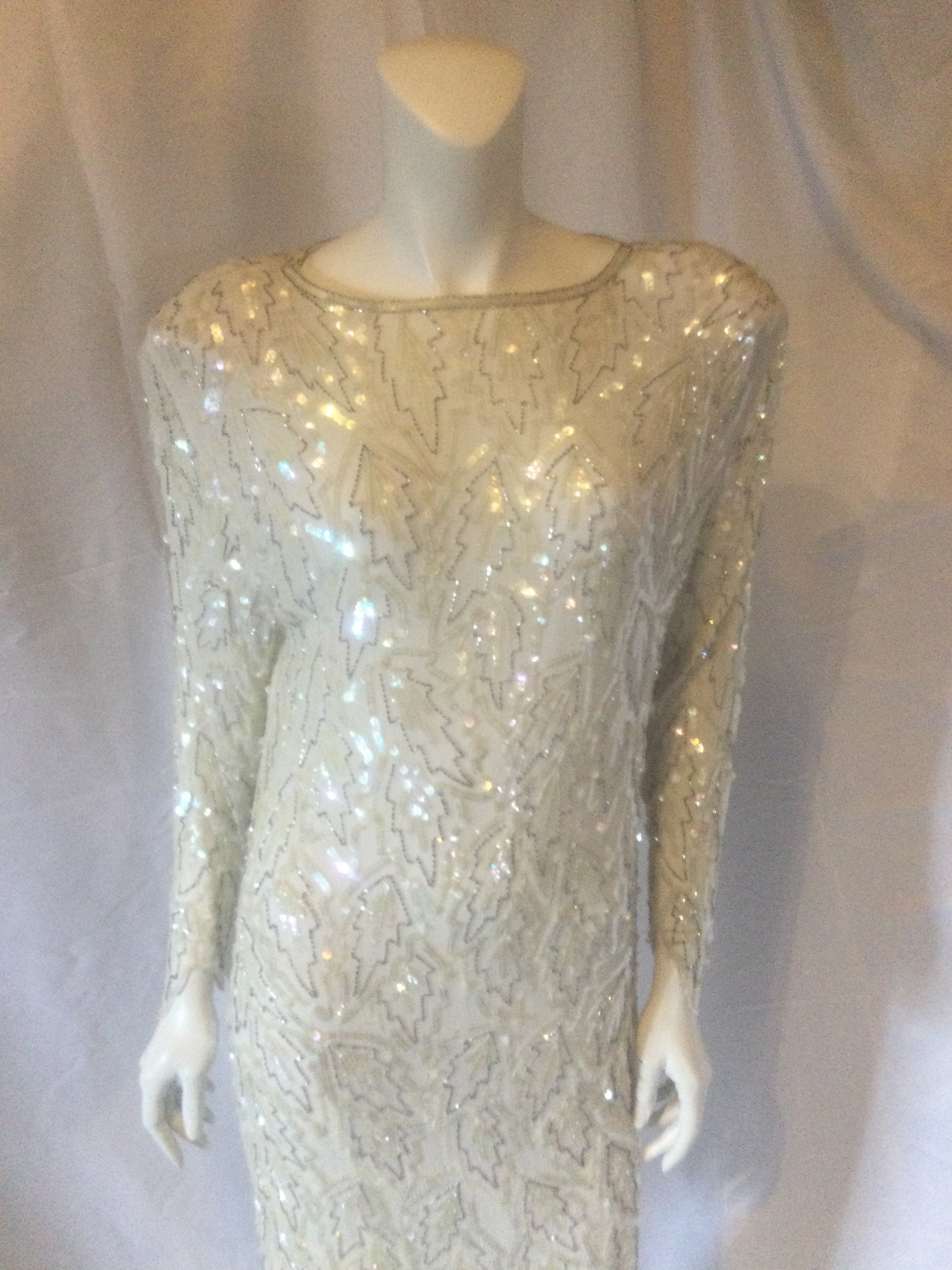 Vintage 1980s  ivory  sequinned cocktail dress 