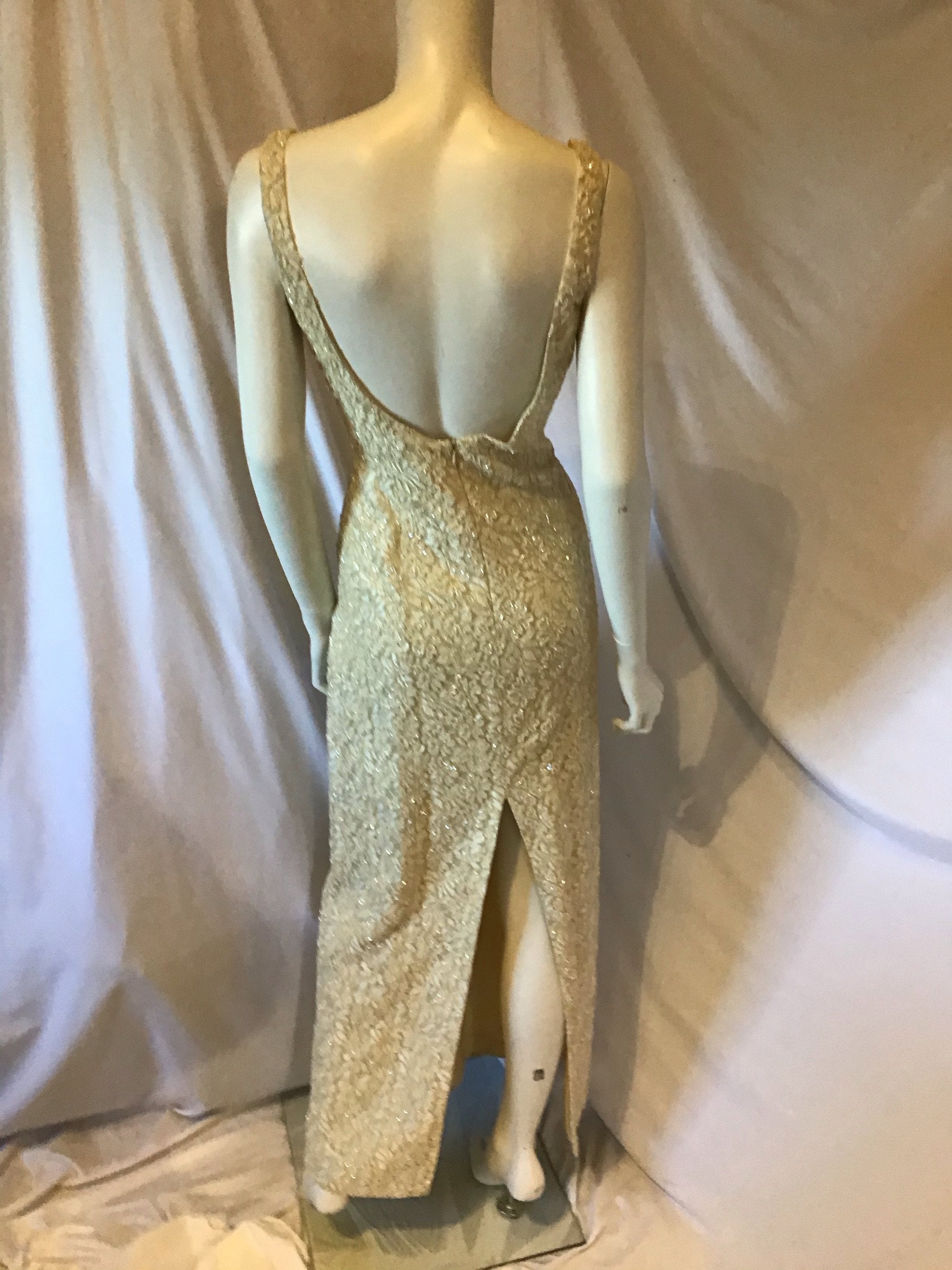Carmen Marc Valvo 80s Cream Evening Gown 10 Carmen Marc Valvo 80s Cream Evening Gown 10