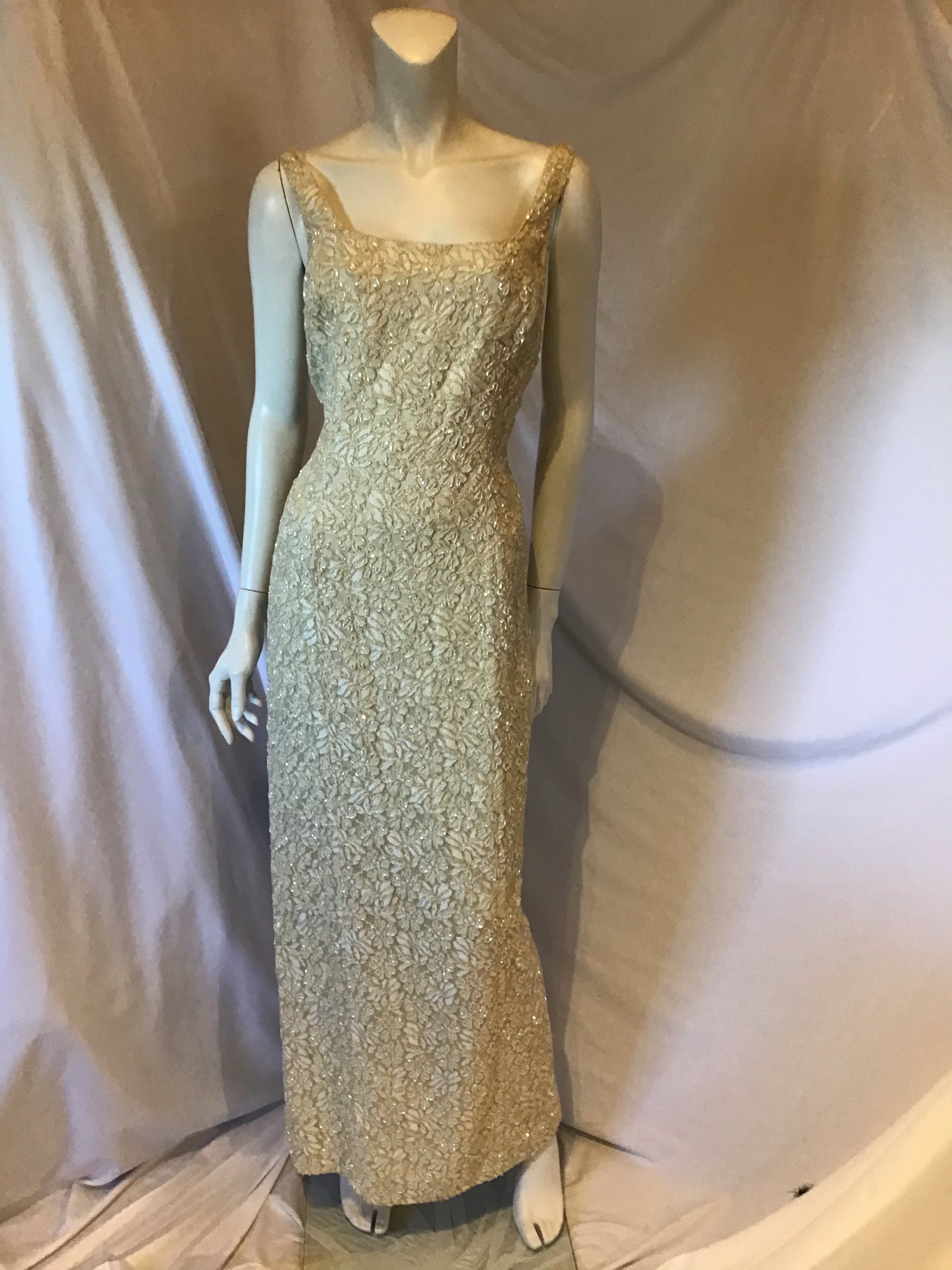 Carmen Marc Valvo 80s Cream Evening Gown 10