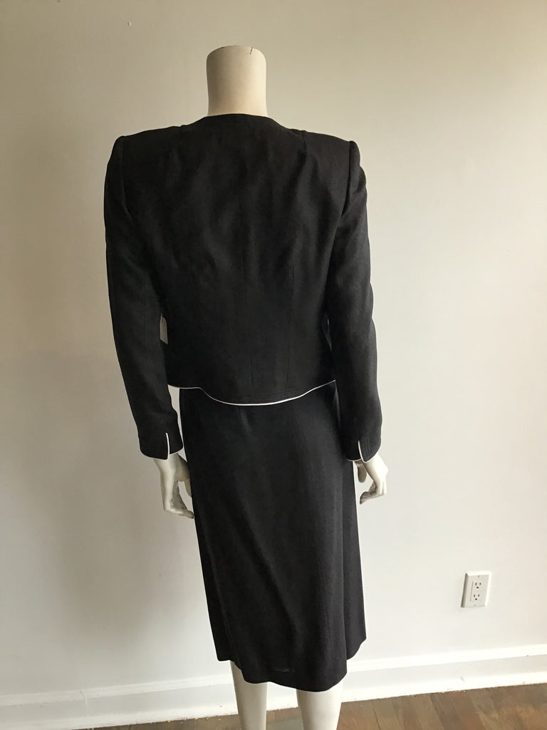 1980s Louis Féraud Black Linen Suit