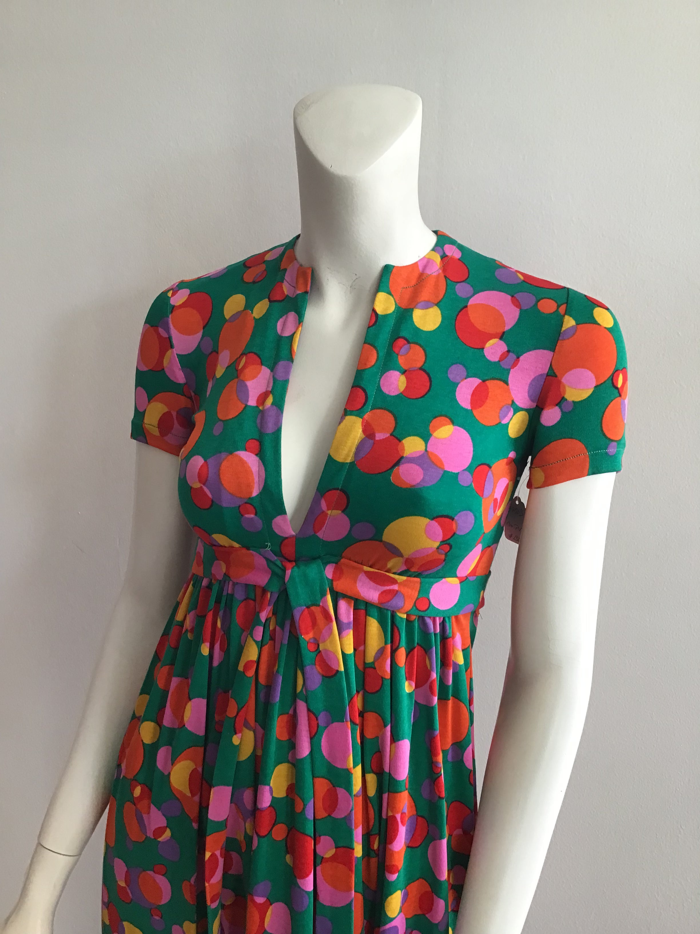 Late 1960's Printed Jersey Mulitolored Maxi Dress-4