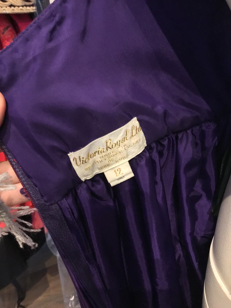 80s Victoria Royal Beaded  Purple Halter Dress Size 8
