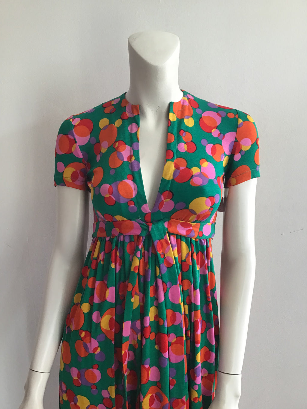 Late 1960's Printed Jersey Mulitolored Maxi Dress-4