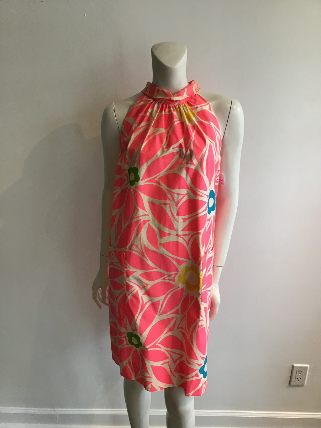 1960's Nalii  Pink Hawaiian Cotton Printed dress-size 8-10