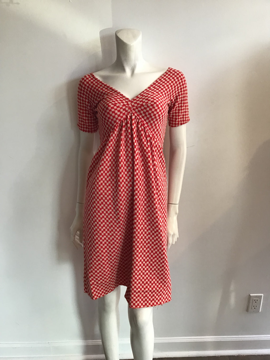 1960s Rudi Gernreich Red and white checked cotton and wool blend knit dress-size 4