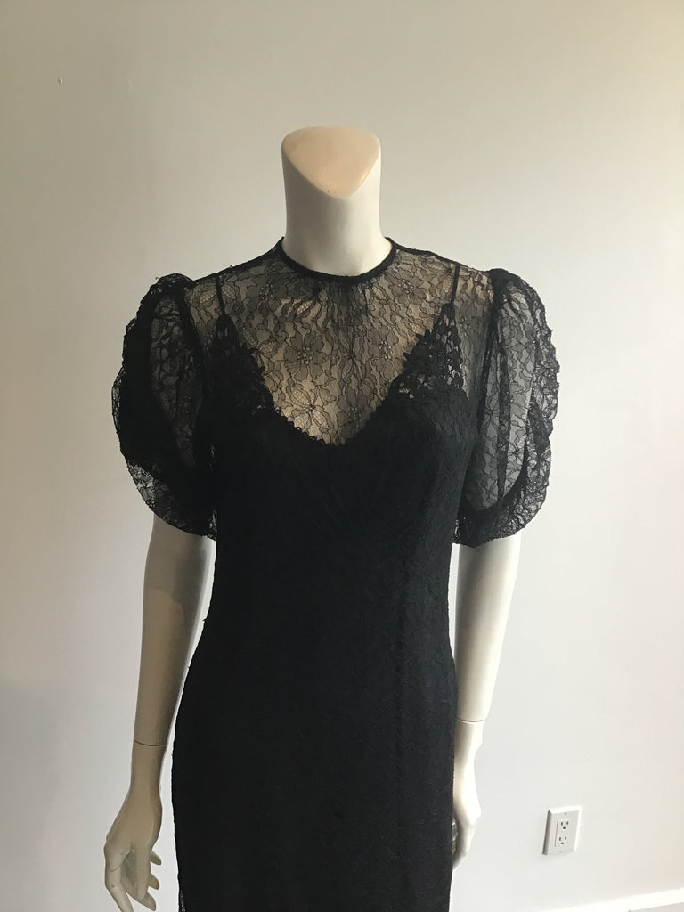 1930s black lace evening dress with slip