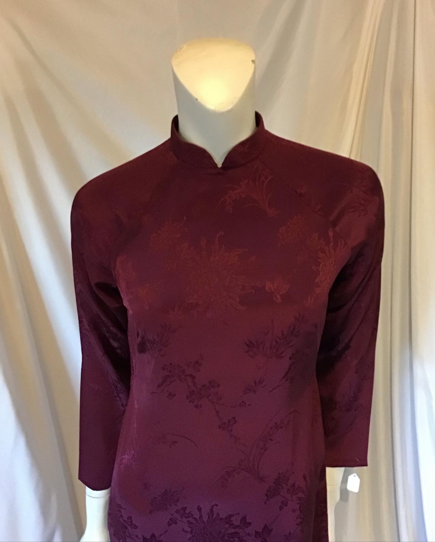 1950s Burgundy Silk Chinese Qipao Dress size -6/8