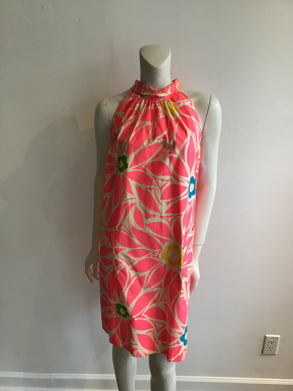 1960's Nalii  Pink Hawaiian Cotton Printed dress-size 8-10