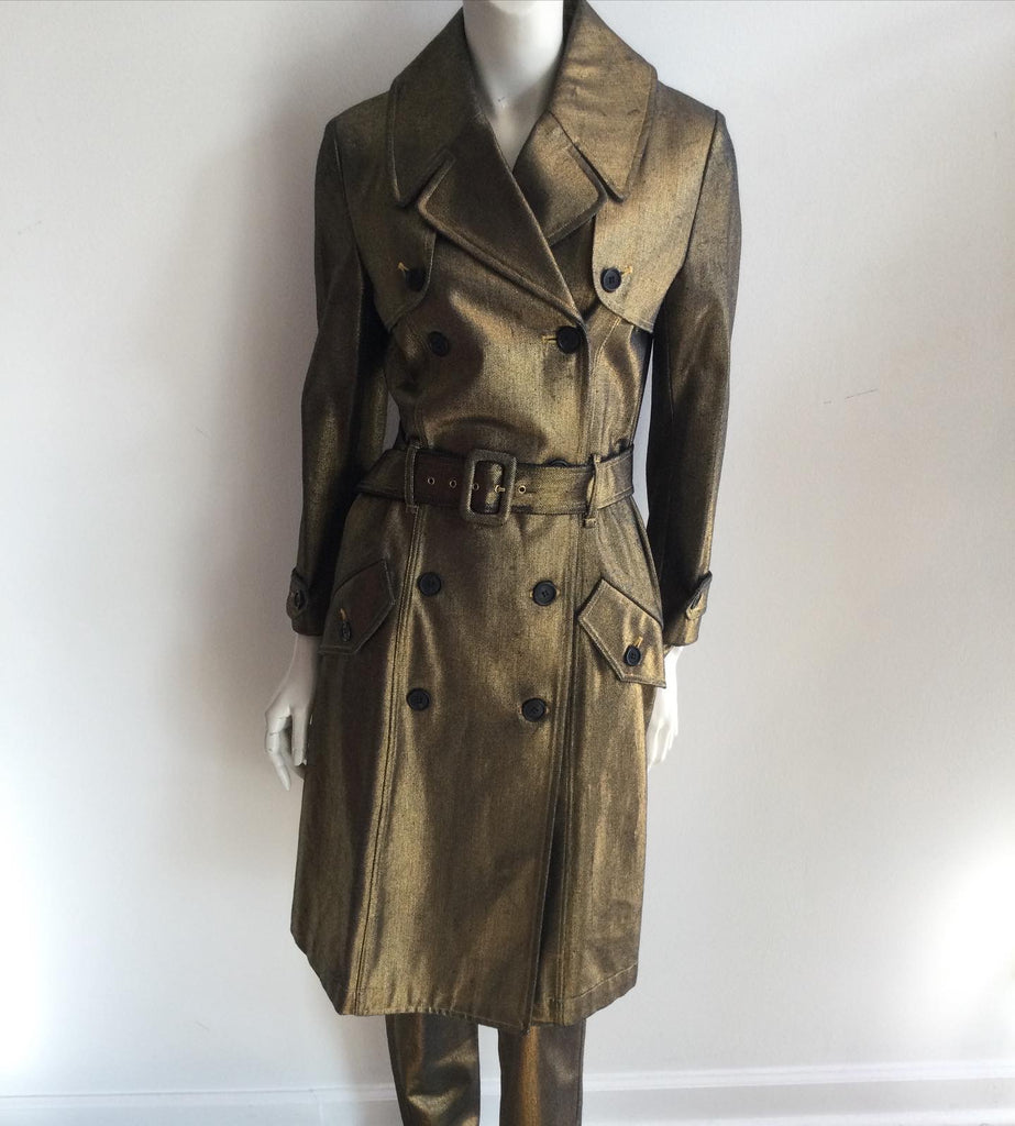 1990s Metallic Gold Trench Coat with Matching pants