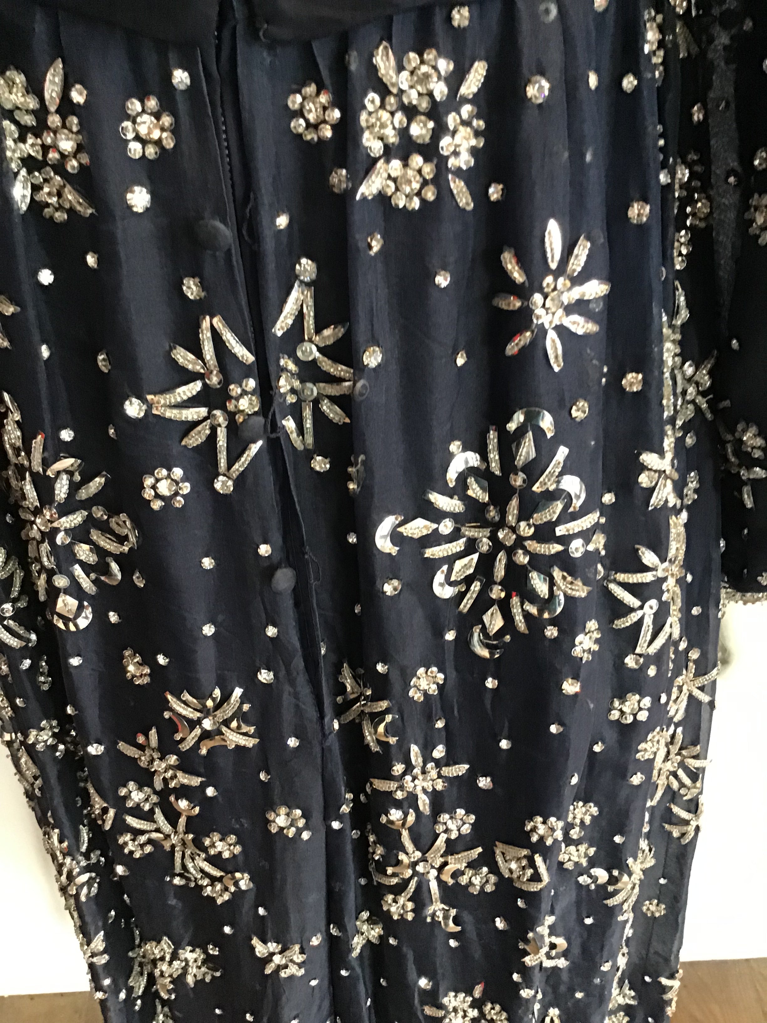 1960s  Blue Organza beaded Evening Gown-2/4