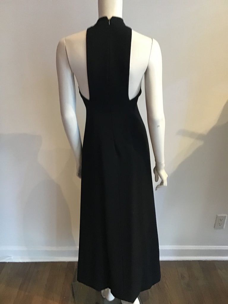 1960s Donald Brooks Black Wool blend Crepe Gown with Overlay Capelet -Size 6