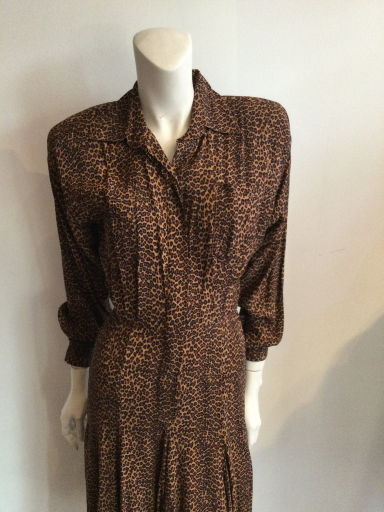 1980's Norma Kamali Rayon Leopard Day Dress-size 4