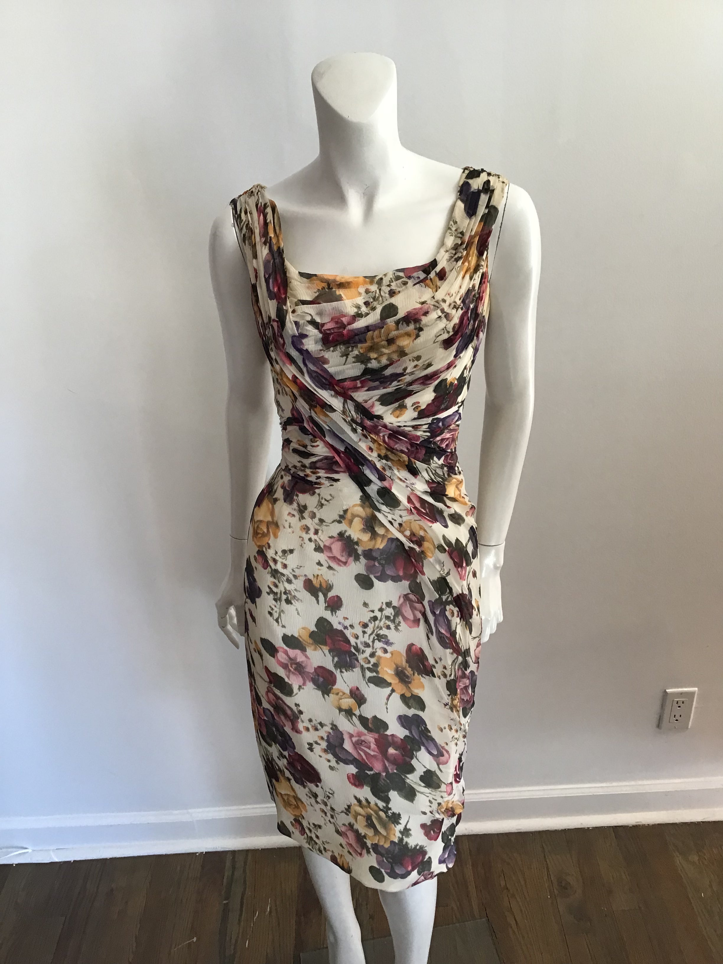 1950s Ceil Chapman Cream Floral Silk Chiffon Cocktail Dress-size 6