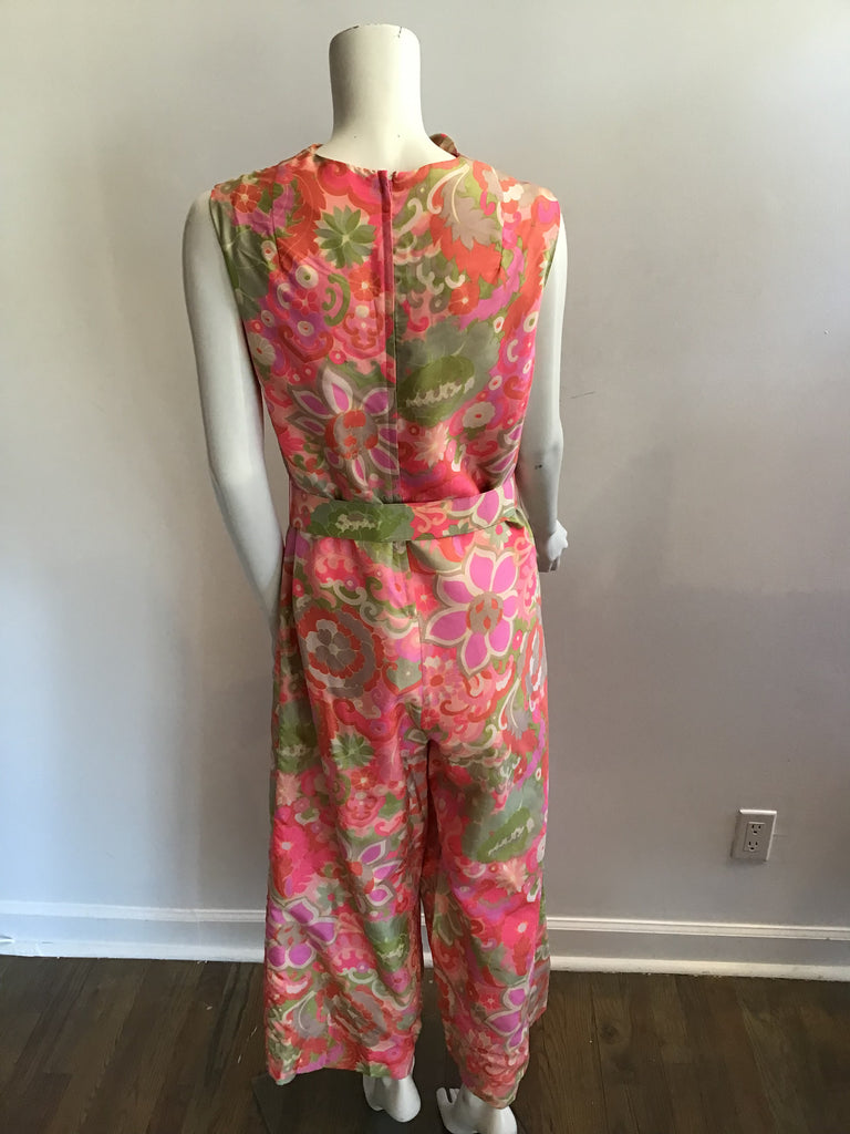 1960s Pink Silk Printed Mod Jumpsuit