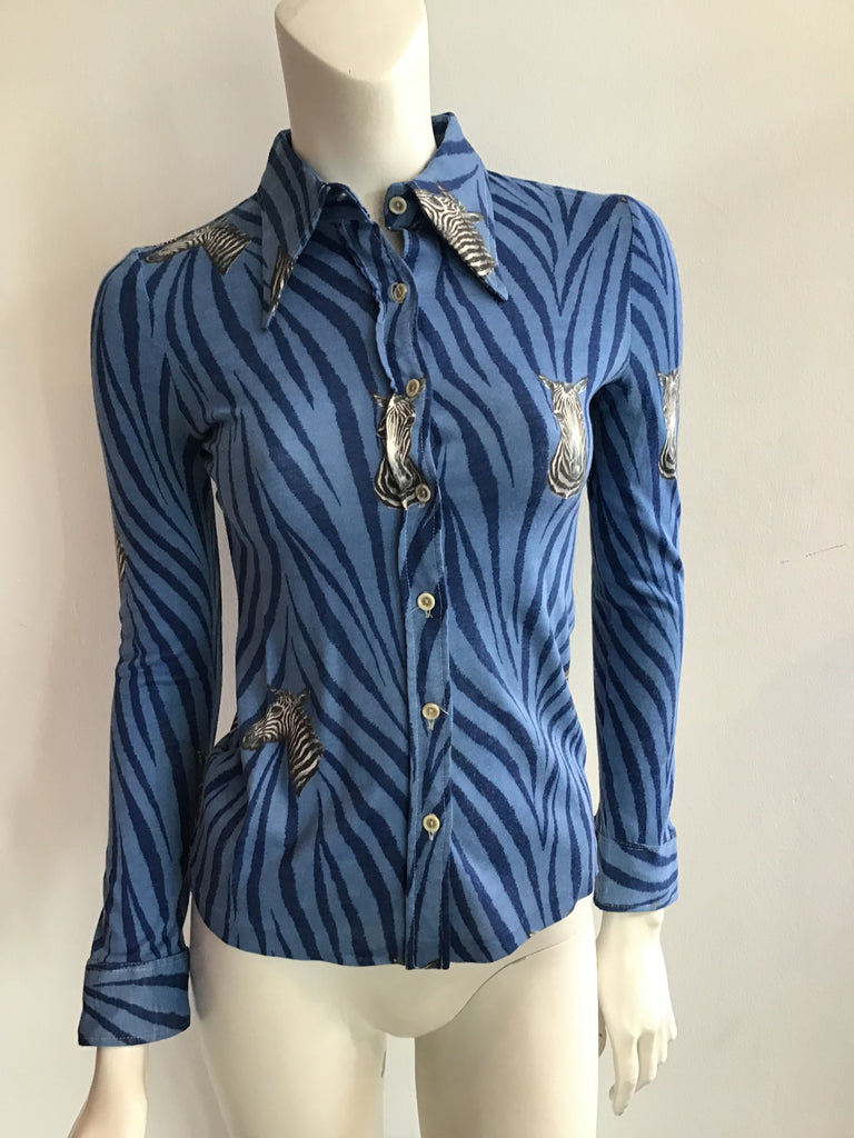 1970s Saint Clair for Thayer Blue Zebra Shirt