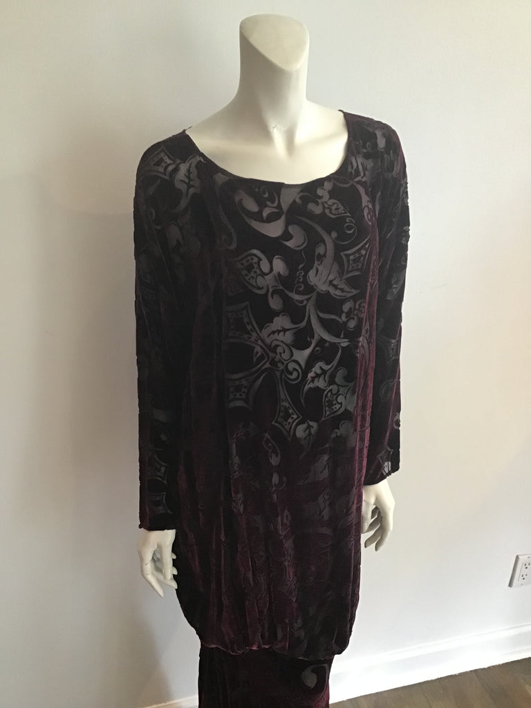 1980's Patricia Lester Deep Cranberry Acid Velvet Evening Gown Size 10/11